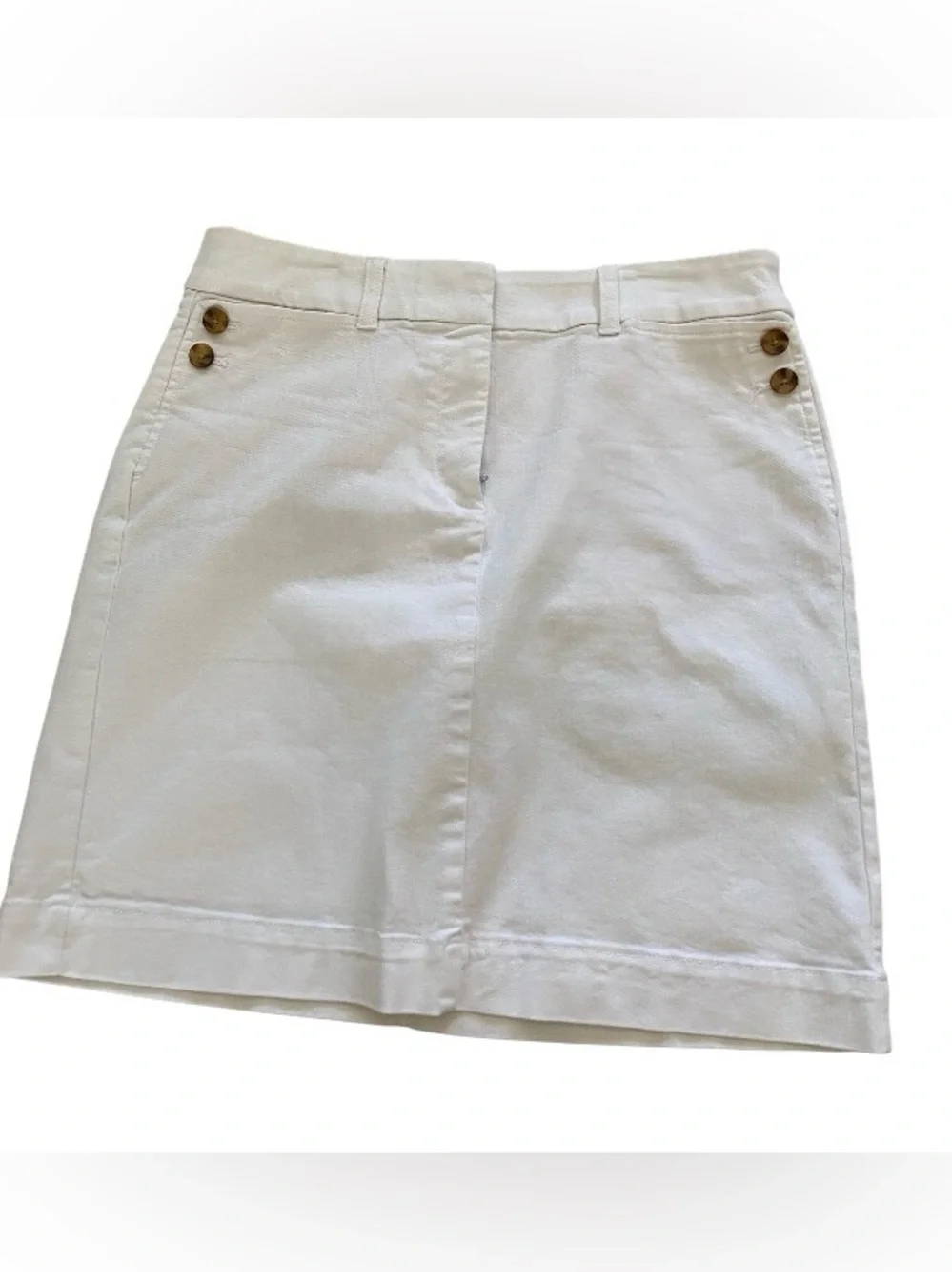 Talbots Classic White stretch denim Button-Accent,pocket, Women's Skirt size 10